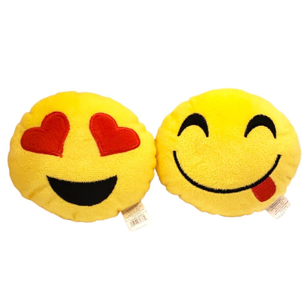 Emoji Emoticon Plush Pillow Smiley Toys Heart Eyes Tongue 5" Lot of 2 Soft Round